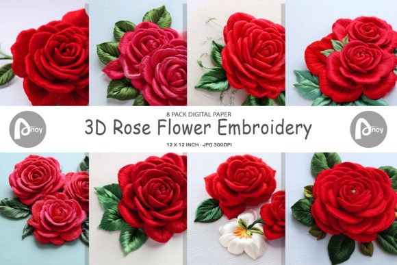 Digital Paper 3D Rose Embroidery for Apparel